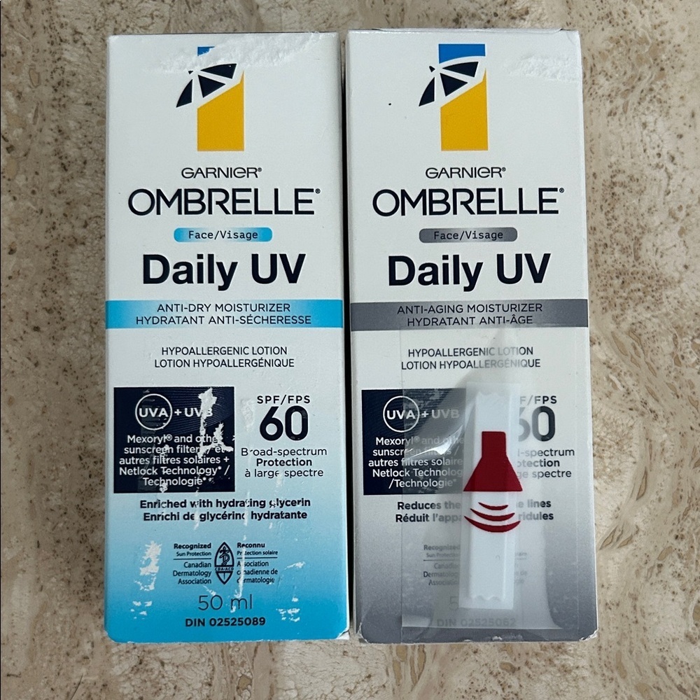 NEW 🆕 lot of two Garnier Ombrelle Daily UV Face Moisturizers SPF 60 exp 2027